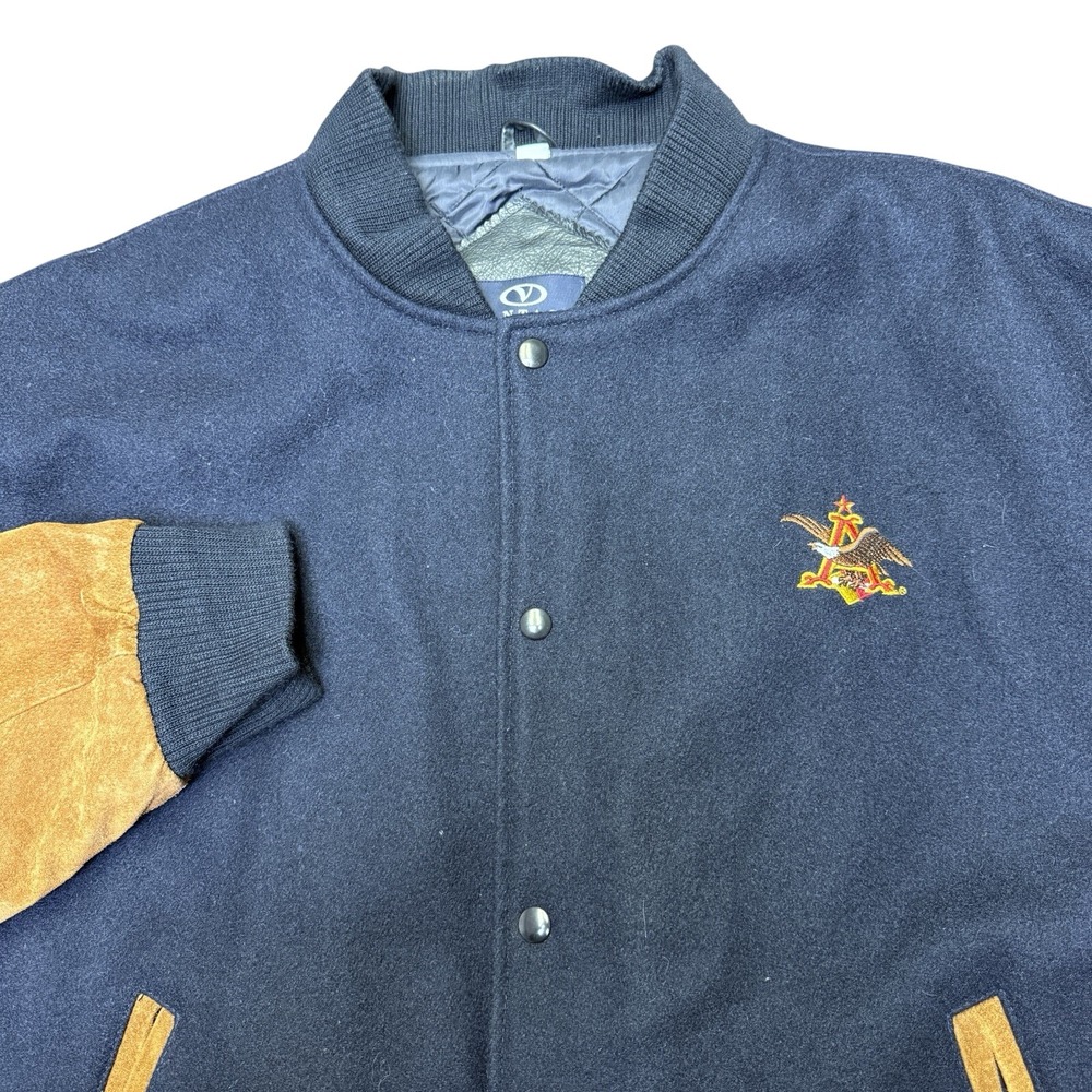 Vintage Anheuser Busch Beer Wool Leather Suede Embroidered Jacket Coat XL - Picture 2 of 11
